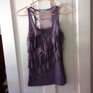 2/$25 Women's Maurices Ruffled Tank Top Purple Ruffles Tulle Lace Size Small Y2K